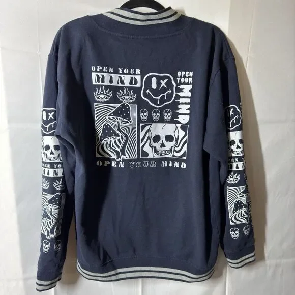 WXYZ Jacket Men's Medium Snap Button Varsity Bomber Skeleton‎ mushroom - Picture 2 of 6